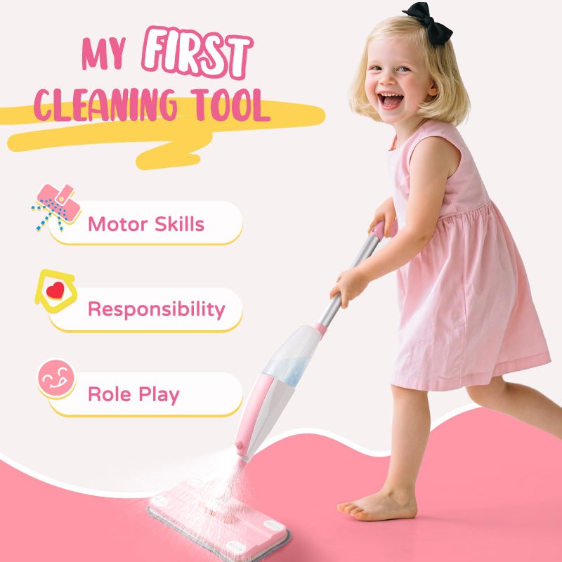 Yeeammk Pink Mini Spray Mop for Toddler-Girls Montessori Cleaning Toy That Real Spray Water,Pretend Playhouse Essentials for Girls Ages 3-8,Toddler Educational Housekeeping Set - Image 3